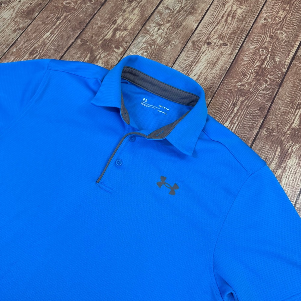 Under Armour HeatGear Polo Shirt Mens Medium Blue Loose Fit Short Sleeve